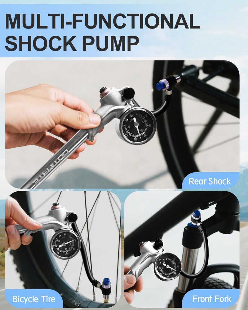 OUTIMATE Bike Shock Pump, High Pressure 300 PSI Max Shock Pump for Mountain Bike, Bike Suspension Pump for Fork, Rear Shock with Gauge, Schrader Valve - Image 2